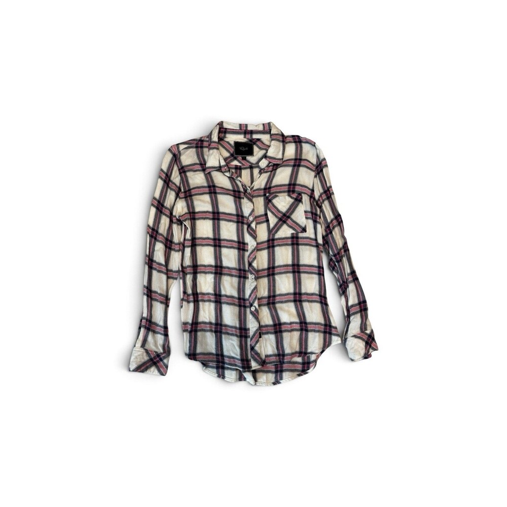 RAILS Plaid Shirt Flannel Soft White Navy Pink Button Down Size S